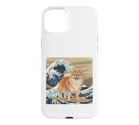 Carcasa para iPhone 15 Plus Amante de los Perros pomeranios, japoneses, Kanagawa, surfeando Olas