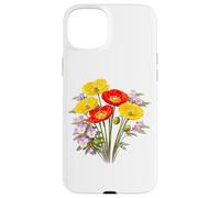Carcasa para iPhone 15 Plus Amapolas Rojas y Amarillas y Pensamientos Full Bloom Shapes Mania