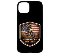 Carcasa para iPhone 15 Plus American Embrace The Dirt Bike Rider Motocross Patriot USA
