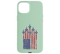 Carcasa para iPhone 15 Plus American Flag Patriotic Fighter Jet Airplane Flyover 4th