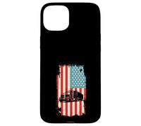 Carcasa para iPhone 15 Plus American Flag Trucker Semi Remolque 18 Wheeler Truck Driver
