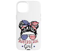 Carcasa para iPhone 15 Plus American Girls - Moño patriótico desordenado para Hija del 4 de Julio