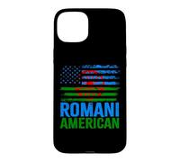 Carcasa para iPhone 15 Plus American Romani | Banderas de Roma Traveller & USA envejecidas