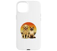Carcasa para iPhone 15 Plus Amistad Retro de Gato siamés Golden Retriever