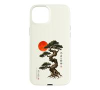 Carcasa para iPhone 15 Plus Antiguo Bonsái Árbol Rojo Sol WABI Sabi Zen Arte Japonés