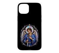 Carcasa para iPhone 15 Plus Arcángel Miguel Manto Azul Arte Sagrado Devocional