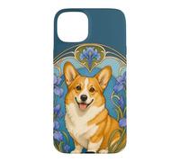 Carcasa para iPhone 15 Plus Arte Floral Art Nouveau Iris Dog Happy Corgi