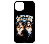 Carcasa para iPhone 15 Plus Australian Shepherd Heavy Metal Rock Dog Angry Music Band