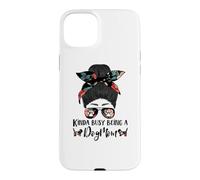 Carcasa para iPhone 15 Plus Basset Hound Kinda Busy Being A Dog Mom Funny Messy Bun