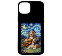 Carcasa para iPhone 15 Plus Basset Hound Playing Guitar Whimsical Art Dog Music Camping