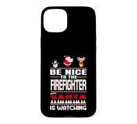 Carcasa para iPhone 15 Plus Be Nice To The Firefighter Santa Is Watching Funny Christmas