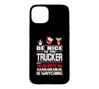 Carcasa para iPhone 15 Plus Be Nice To The Trucker Santa Is Watching Funny Christmas