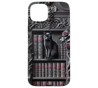 Carcasa para iPhone 15 Plus Biblioteca gótica de Gato Negro Dark Academia estantería Vintage