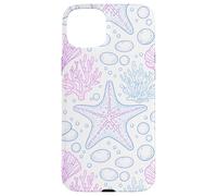 Carcasa para iPhone 15 Plus Blue Pink Starfish Shell Coral Ocean Life and Beach Pattern