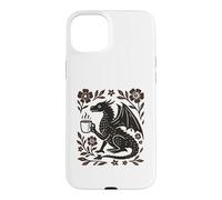 Carcasa para iPhone 15 Plus Boho Dragón Bebiendo Café Arte Popular Bestia Mítica