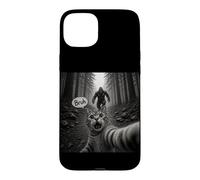 Carcasa para iPhone 15 Plus Bruh Cat Selfie Bigfoot Sasquatch Scared Cat Meme Gráfico