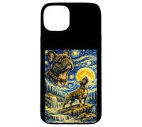 Carcasa para iPhone 15 Plus Bulldog Francés Noche Estrellada Van Gogh Lindo Perro Aullando