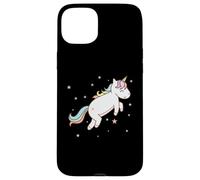 Carcasa para iPhone 15 Plus Caballo de fantasía Unicornio Saltando con Cola Colorida