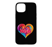 Carcasa para iPhone 15 Plus Camiseta Colorida con Nombre I Heart Love Neal