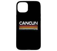 Carcasa para iPhone 15 Plus Cancún México Retro Rayas Vintage Beach Travel Design
