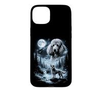 Carcasa para iPhone 15 Plus Caniche Howling to The Moon Retro 90's Dog