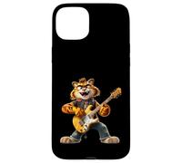 Carcasa para iPhone 15 Plus Cartoon Tiger Rock Guitarrista Tocando Guitarra Eléc