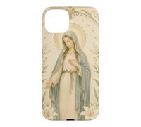 Carcasa para iPhone 15 Plus Católica Virgen María Floral Oración Arte Mirada Devocional
