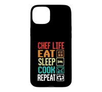 Carcasa para iPhone 15 Plus Chef Life Eat Cook Repeat Funny Cooking Chefs Lover