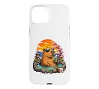 Carcasa para iPhone 15 Plus Chill Capybara Hot Spring Sunset Retro Funny Summer