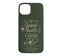 Carcasa para iPhone 15 Plus Cita de fe Floral de Enfermera Cristiana Jesús Sana I Assist