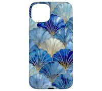 Carcasa para iPhone 15 Plus Coastal Art Déco patrón Abanico de Conchas Azul océano