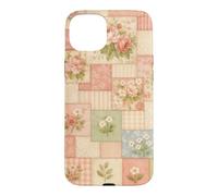 Carcasa para iPhone 15 Plus Colcha Rubor Vintage Rosa Floral Patchwork peonía Flores