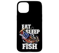 Carcasa para iPhone 15 Plus Comer Dormir Pescado Pesca Pescador Bandera Americana Bajo