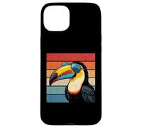 Carcasa para iPhone 15 Plus Cool Tucán Retro Puesta de Sol Vintage Amante de pájaros Desgastados