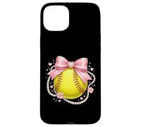 Carcasa para iPhone 15 Plus Coquette Softball Lindo Lazo Rosa Collar De Perlas Estética