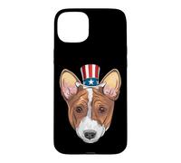Carcasa para iPhone 15 Plus Corgi Uncle Sam 4 de Julio USA Dog Puppy