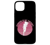 Carcasa para iPhone 15 Plus Correr es mi Terapia Girl Runner Jogger Cardio Retro Sunset