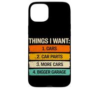 Carcasa para iPhone 15 Plus Cosas Que Quiero Coches Piezas de Coche Garaje más Grande Amante de los Coches