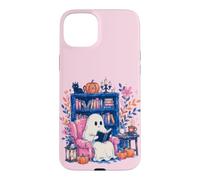Carcasa para iPhone 15 Plus Cozy Spooky Ghost Reading in Autumn Halloween Teacher Kids