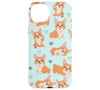 Carcasa para iPhone 15 Plus Cute Corgi Dog with Paws Lover in Aqua Turquoise Pattern