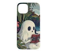 Carcasa para iPhone 15 Plus Cute Spooky Ghost Reading Book Summer Tropical Beach Reader