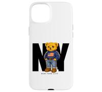 Carcasa para iPhone 15 Plus Cute Teddy Bear USA Flag, New York Style Bear Illustration