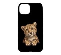 Carcasa para iPhone 15 Plus Cute Womens Girls Moms Peeking Pocket Savanah Cheetah Lover