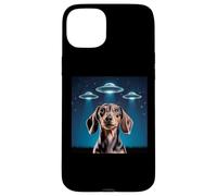 Carcasa para iPhone 15 Plus Dachshund Dog Alien UFO Dachshund Decoración Niños Divertido Dachshund