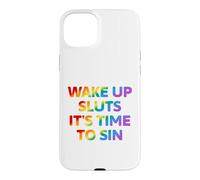 Carcasa para iPhone 15 Plus Despierta es Hora de pecar Texto Divertido del Arco Iris