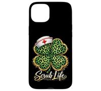 Carcasa para iPhone 15 Plus Día de San Patricio Nurse Scrub Life Leopard Shamrock
