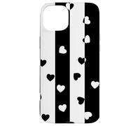 Carcasa para iPhone 15 Plus Día de San Valentín Negro Blanco Rayas Verticales corazón Minimalista