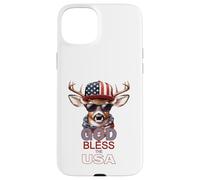 Carcasa para iPhone 15 Plus Dios Bendiga a los Estados Unidos, Divertido Sombrero patriótico y Genial con Forma de Ciervo