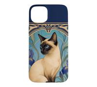 Carcasa para iPhone 15 Plus Diseño de Gato siamés Art Nouveau Azul Iris felino