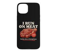 Carcasa para iPhone 15 Plus Divertidísimo Filete cetogénico carnívoro de I Run on Meat Carbs Conspiracy
